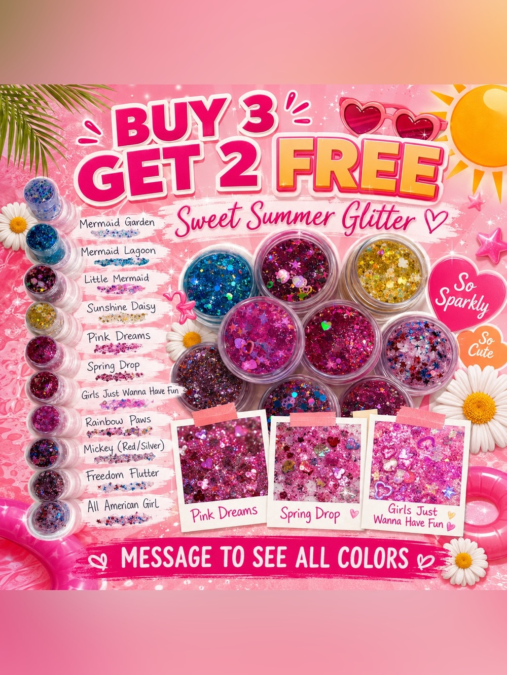 Sweet Summer Glitter Pink Dreams Glitter Hair and Body Gel Mix -